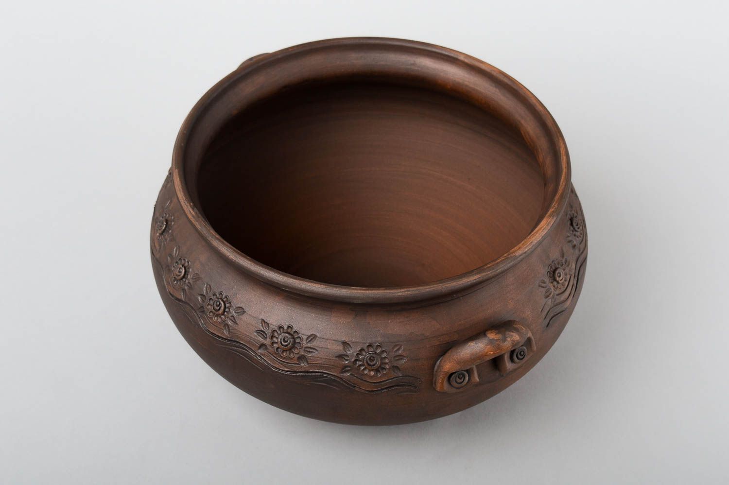 Handgefertigt Topf aus Ton Keramik Geschirr Deko für Küche in Braun ausgefallen foto 4