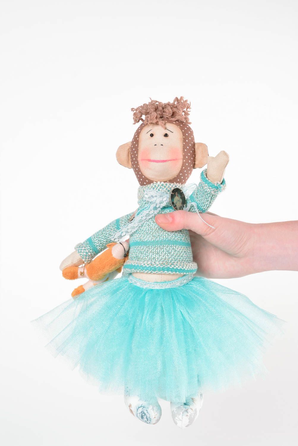 Poupée singe faite main Jouet pour enfant tricot lin laine Cadeau original photo 2