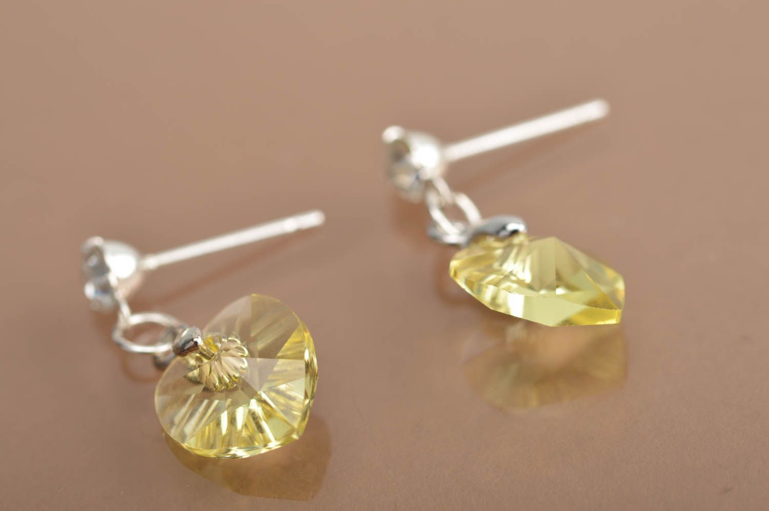 Boucles d'oreilles pendantes Bijou fait main Cadeau femme en cristal jaune photo 5