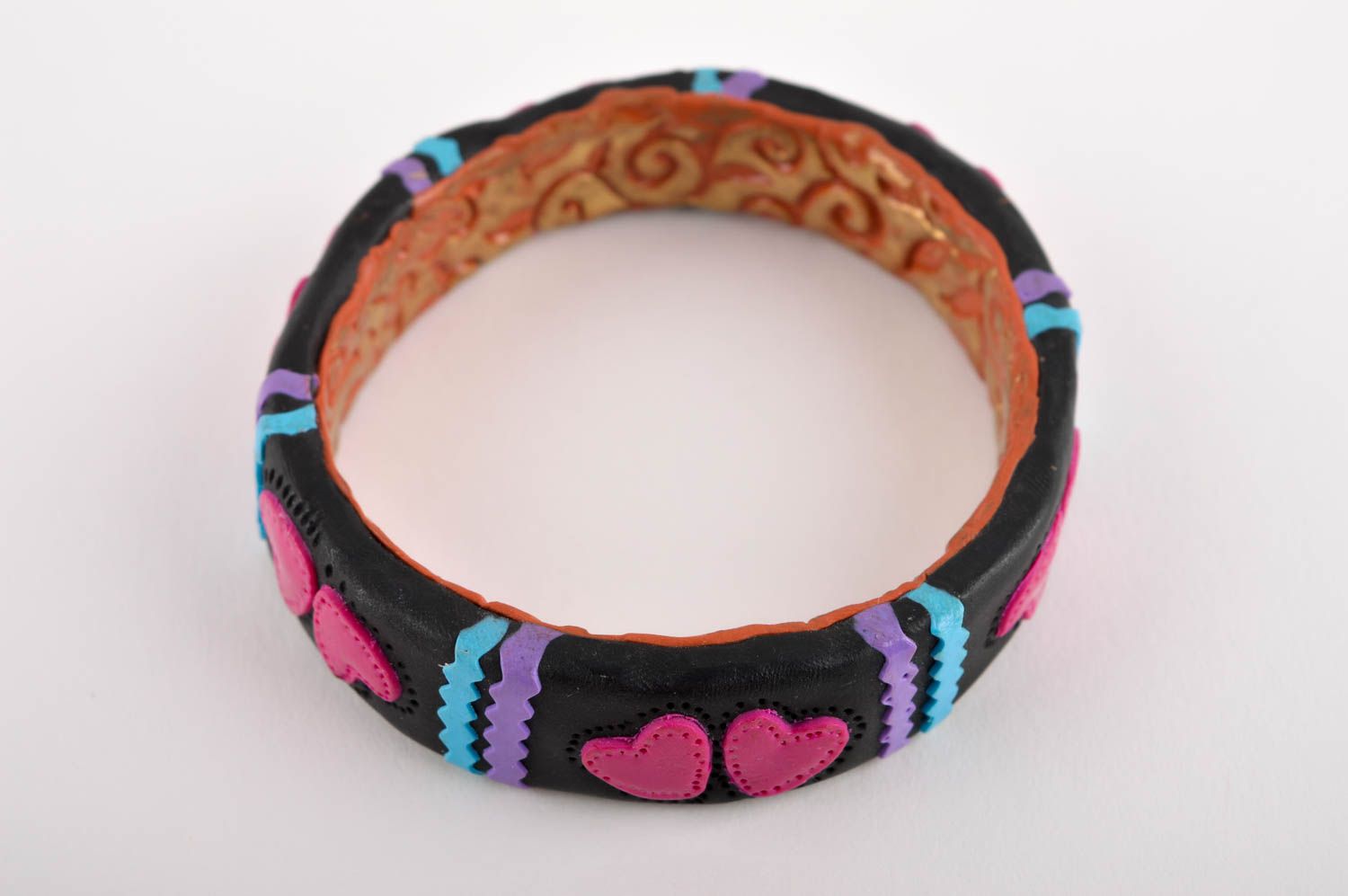Polymer clay bracelet handmade plastic bracelet wide bracelet for women photo 2