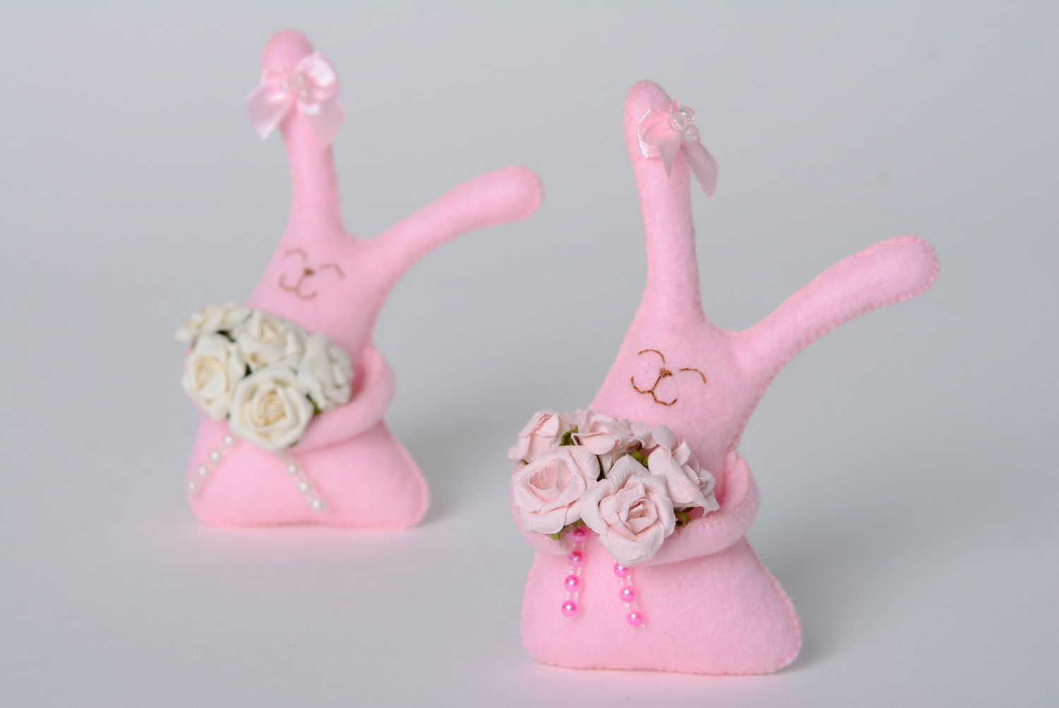 Handmade designer small soft toy bunnies in pink colors set of 2 pieces gift for baby photo 5