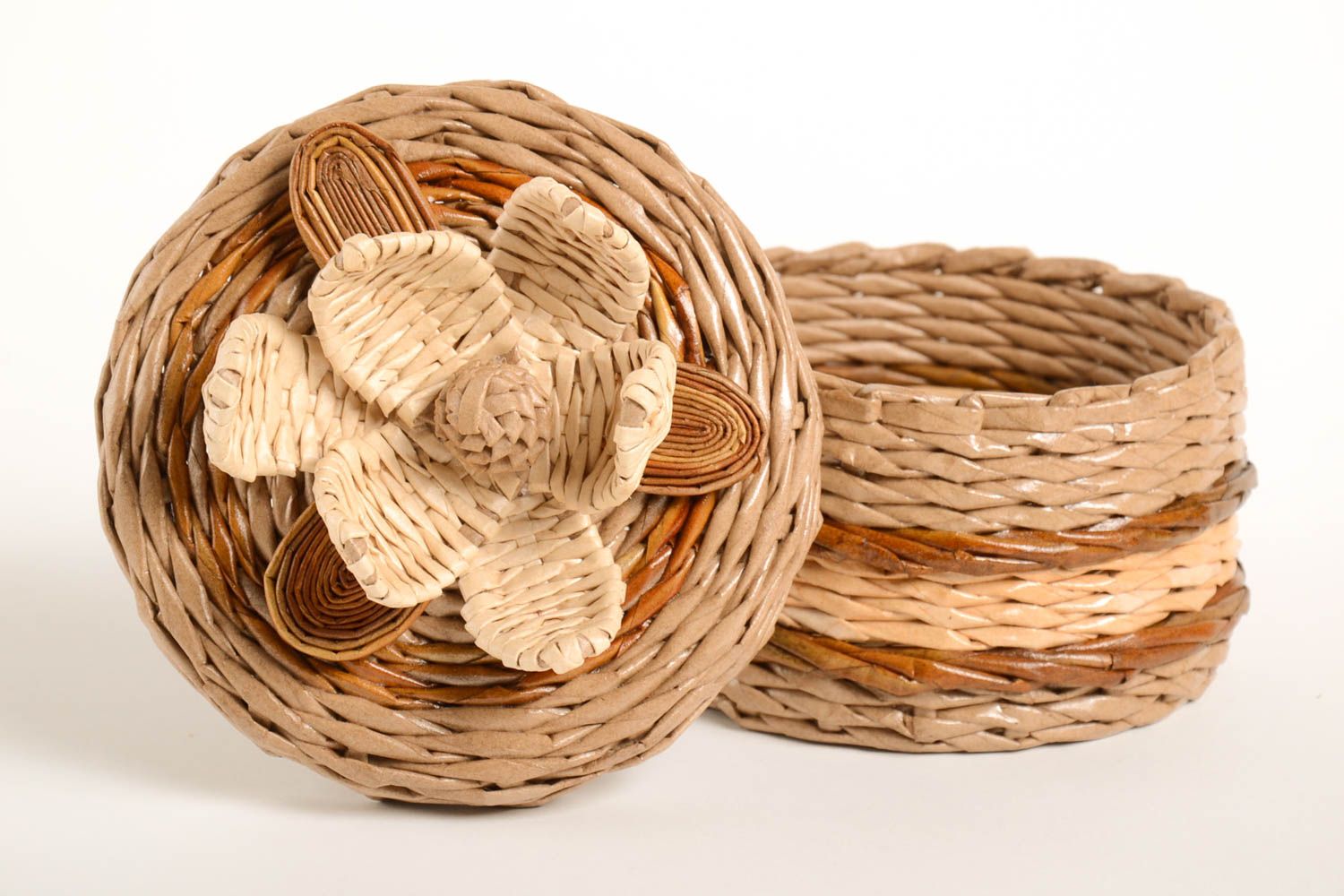 Cesta de mimbre para cubiertos con tapa, cesta de condimentos hecha a mano,  cesta decorativa tejida tejida para alimentos