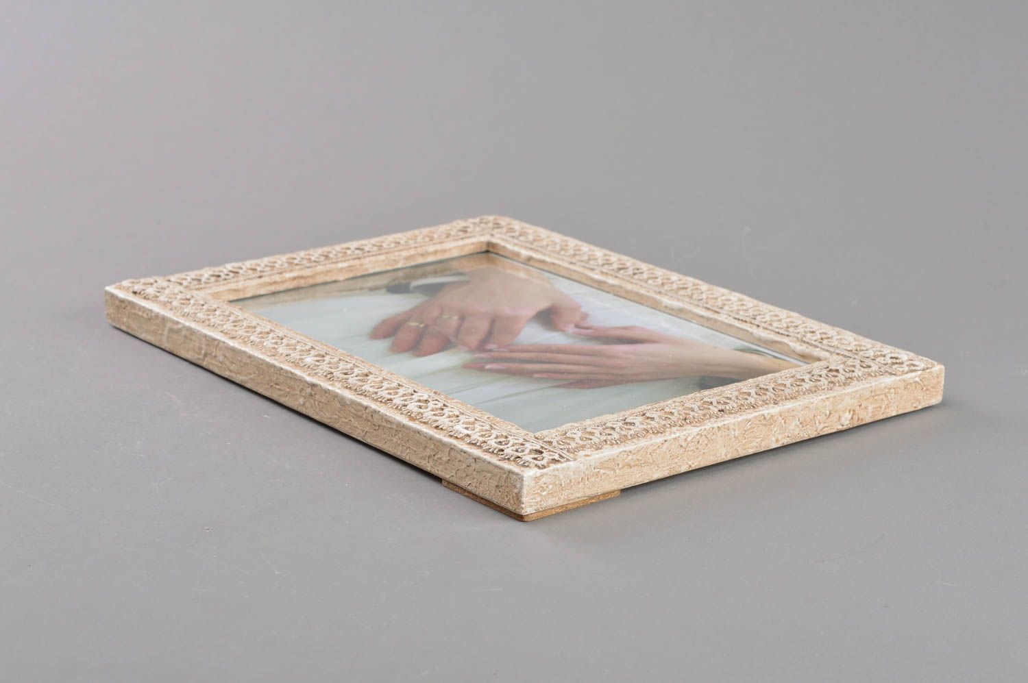 Handmade unusual designer wooden photo frame in vintage style light photo 2