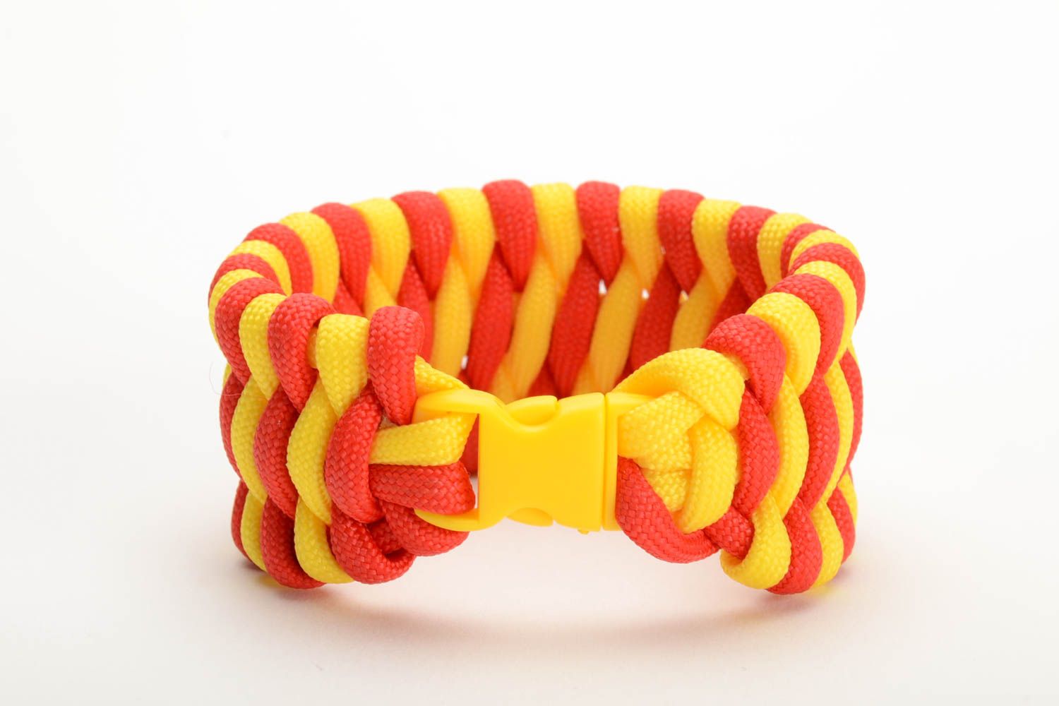 Handmade wide survival wrist bracelet woven of yellow and red paracords unisex photo 3