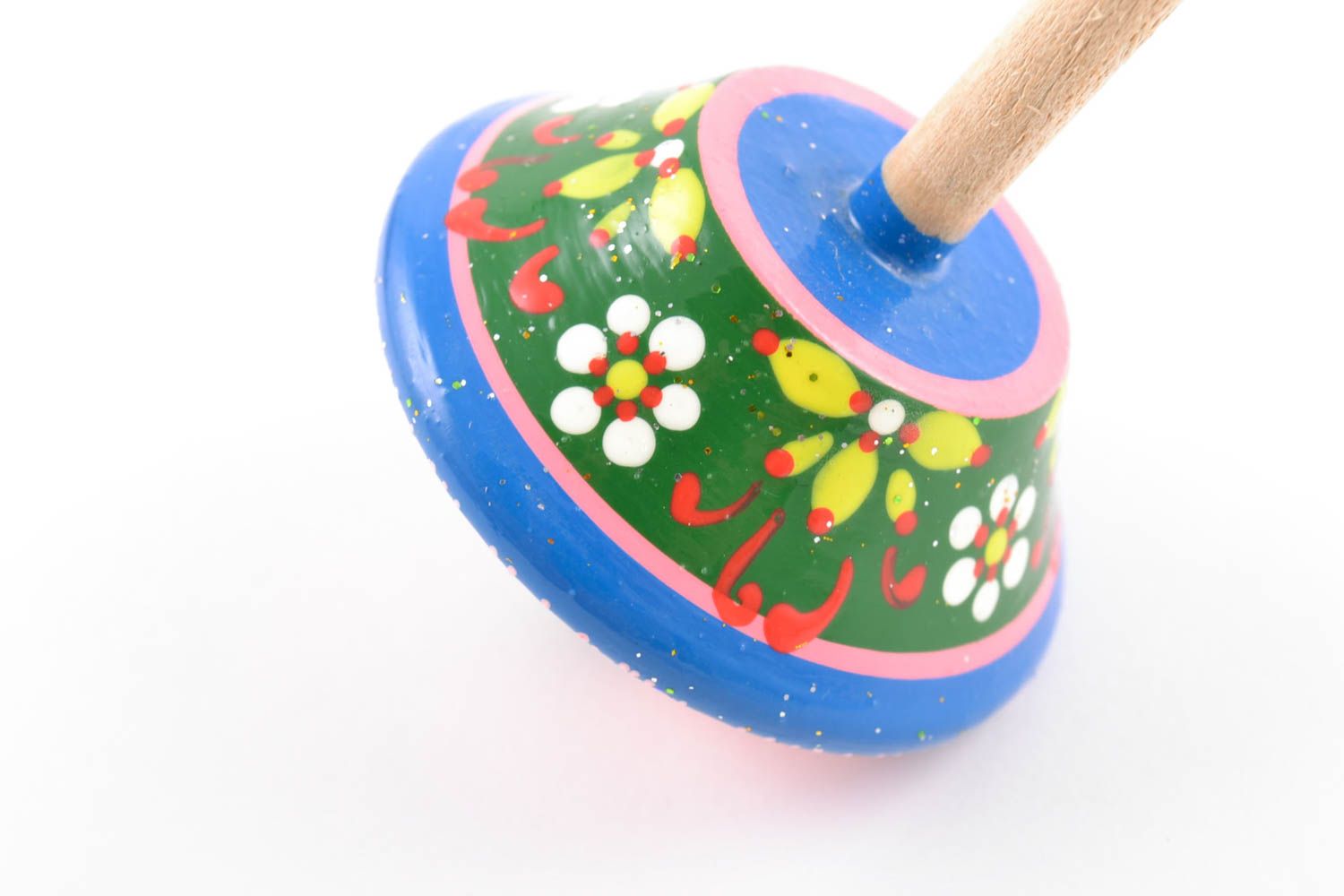 Beautiful bright children's wooden toy spinning top with painting handmade  photo 5