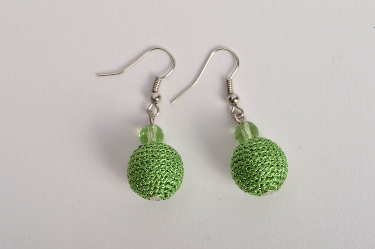 Set of handmade colorful crocheted ball shaped dangle earrings 4 pairs photo 2