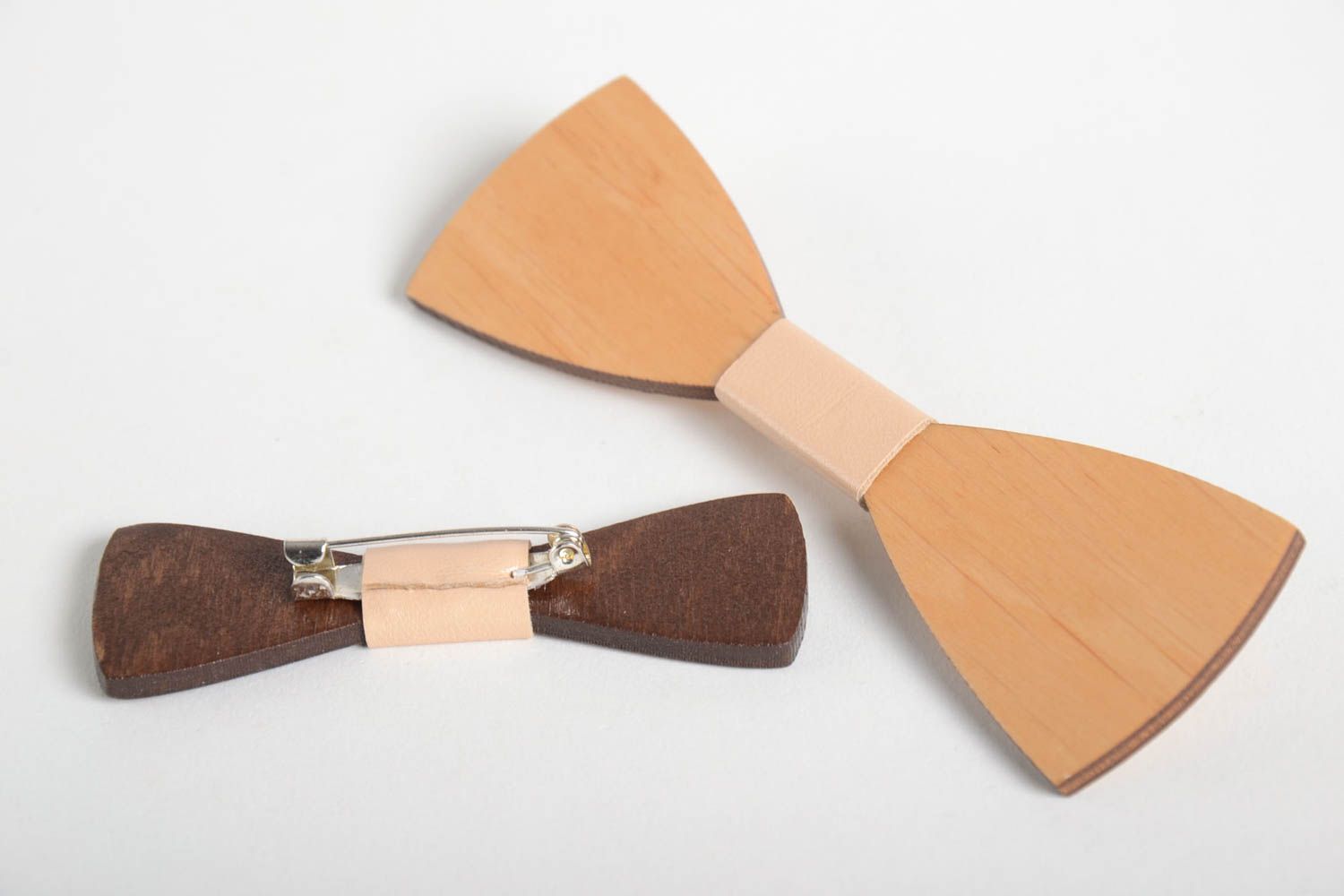 Handmade unusual bow tie wooden cute elegant brooch stylish mens look photo 5