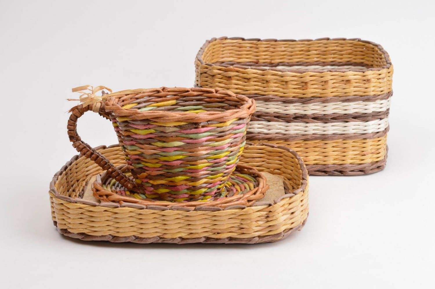 Подарочная корзина ручной работы кашпо для цветов плетеная корзина комплект фото 4