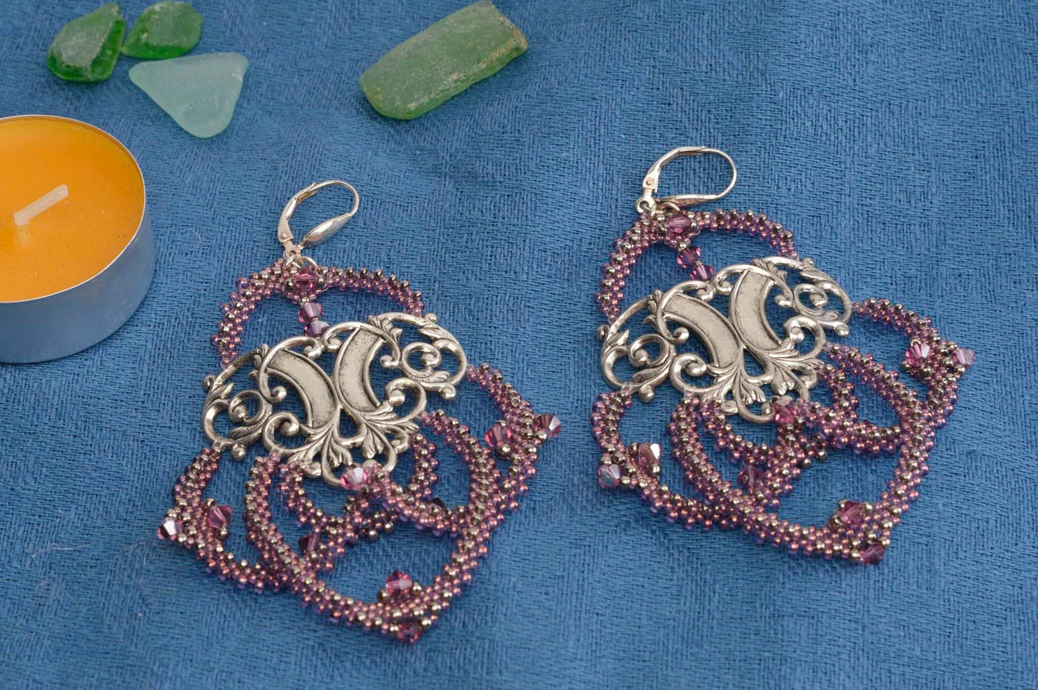 Handmade earrings with beads shiny earrings evening earrings for girls photo 1