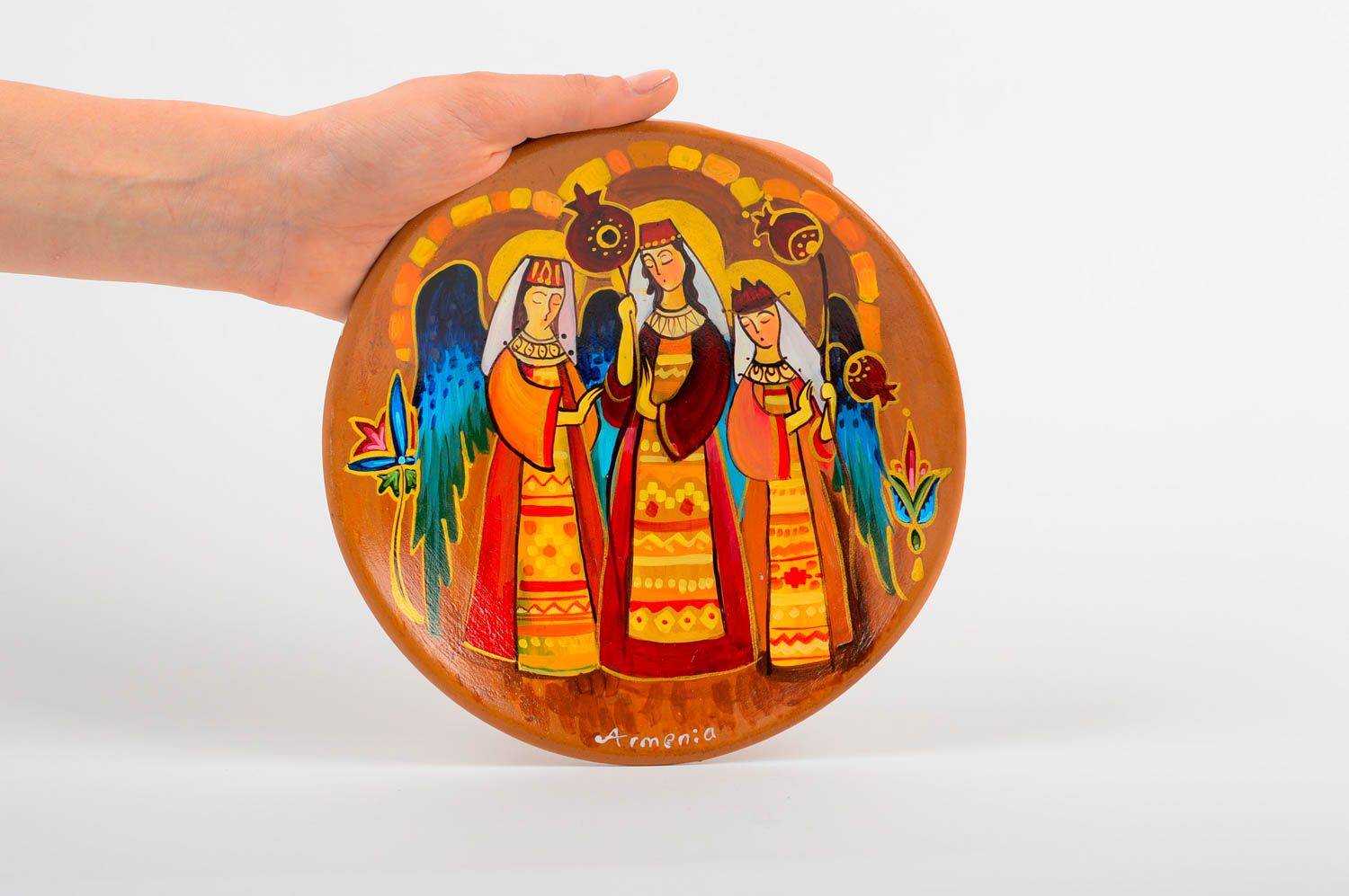 Plato de cerámica étnico hecho a mano decoración de pared regalo original foto 2