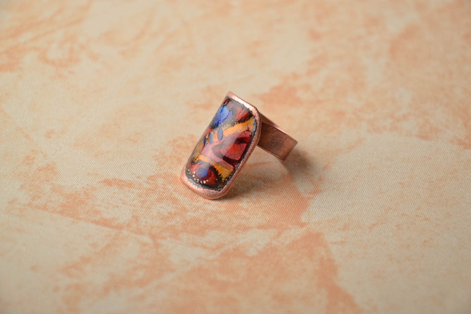 Copper ring with hot enamel painting photo 1