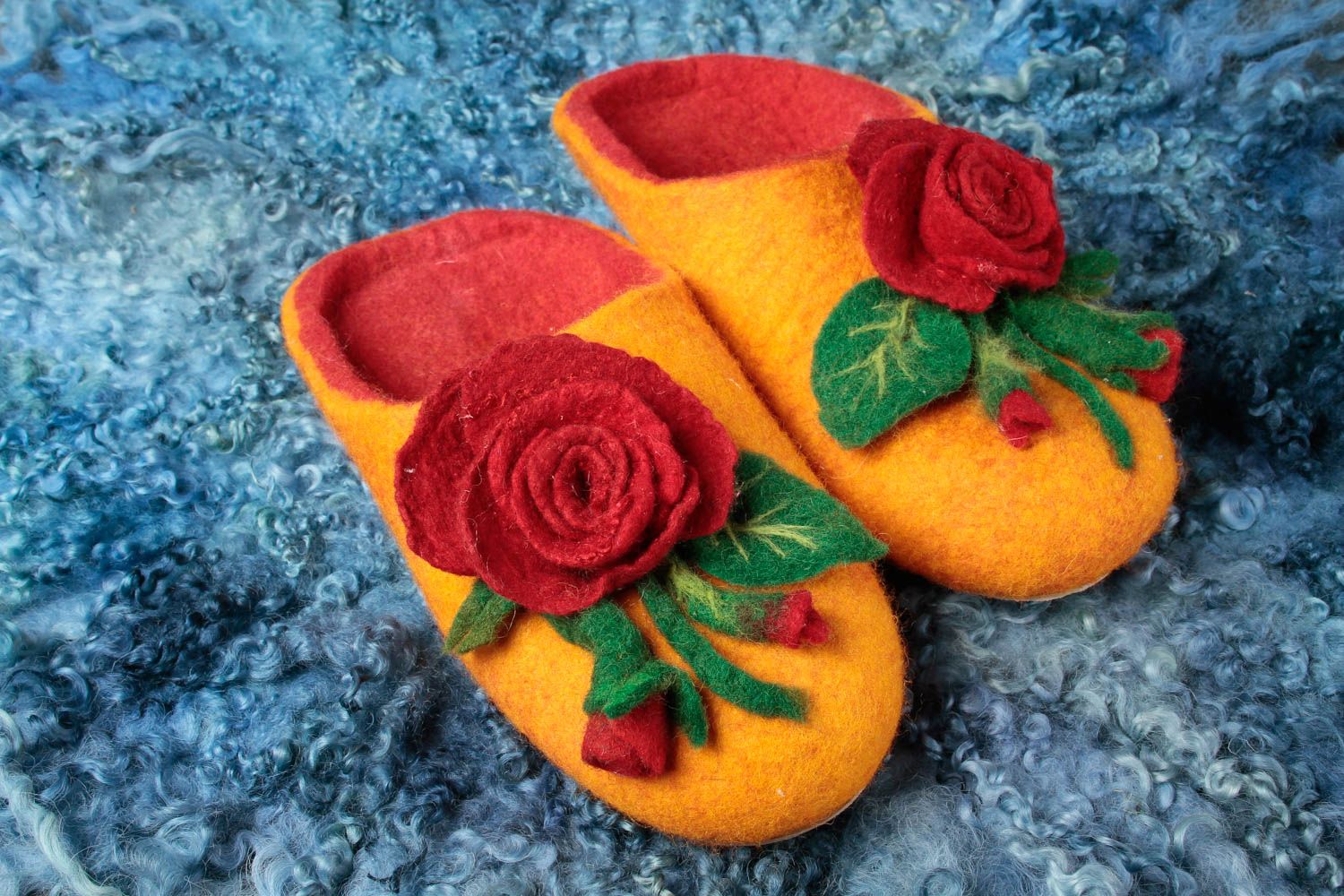 Handmade felted slippers orange home woolen slippers stylish present for girl photo 1