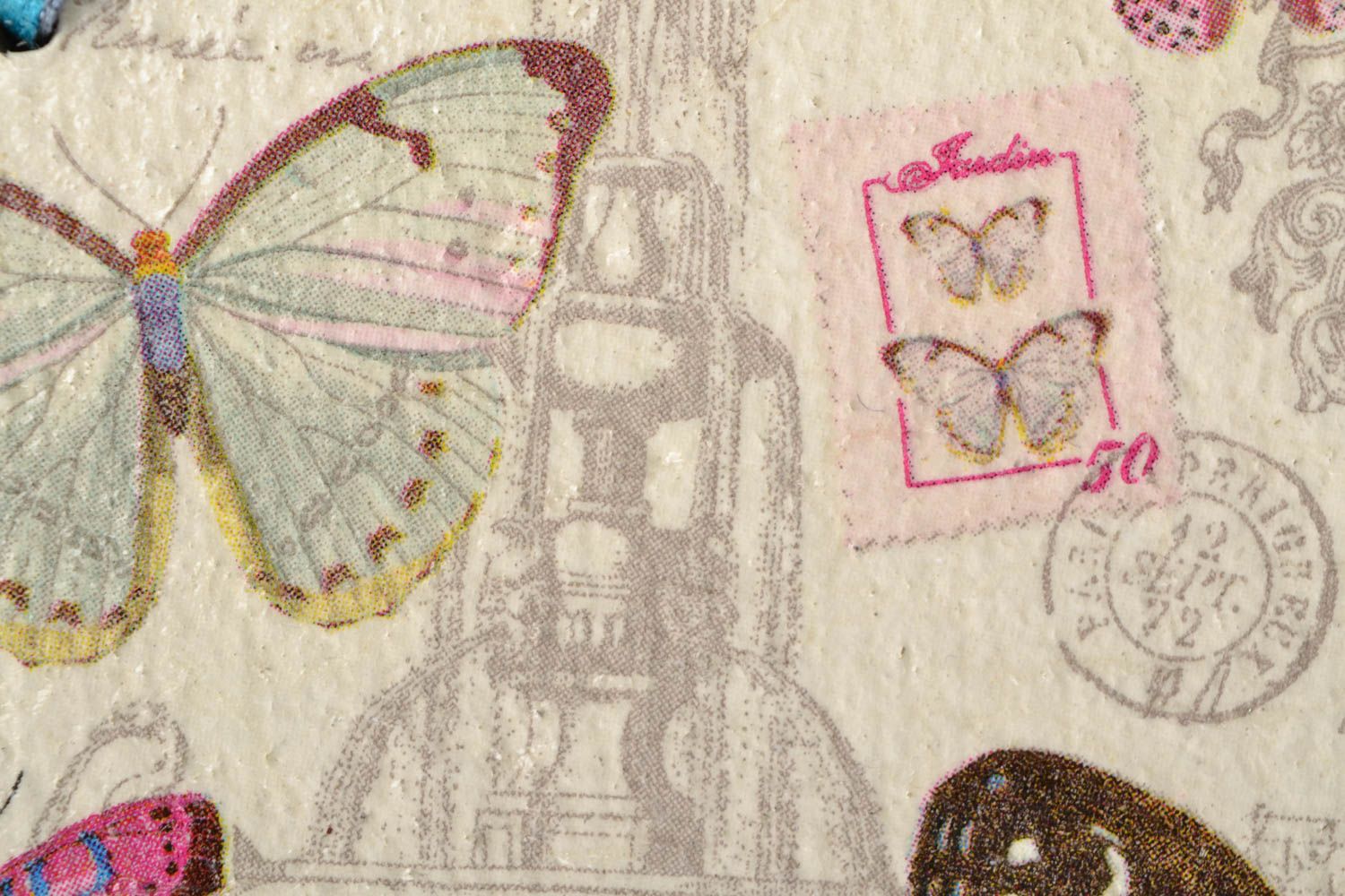 Tableau décoratif fait main original petit carré serviettage avec papillons photo 4