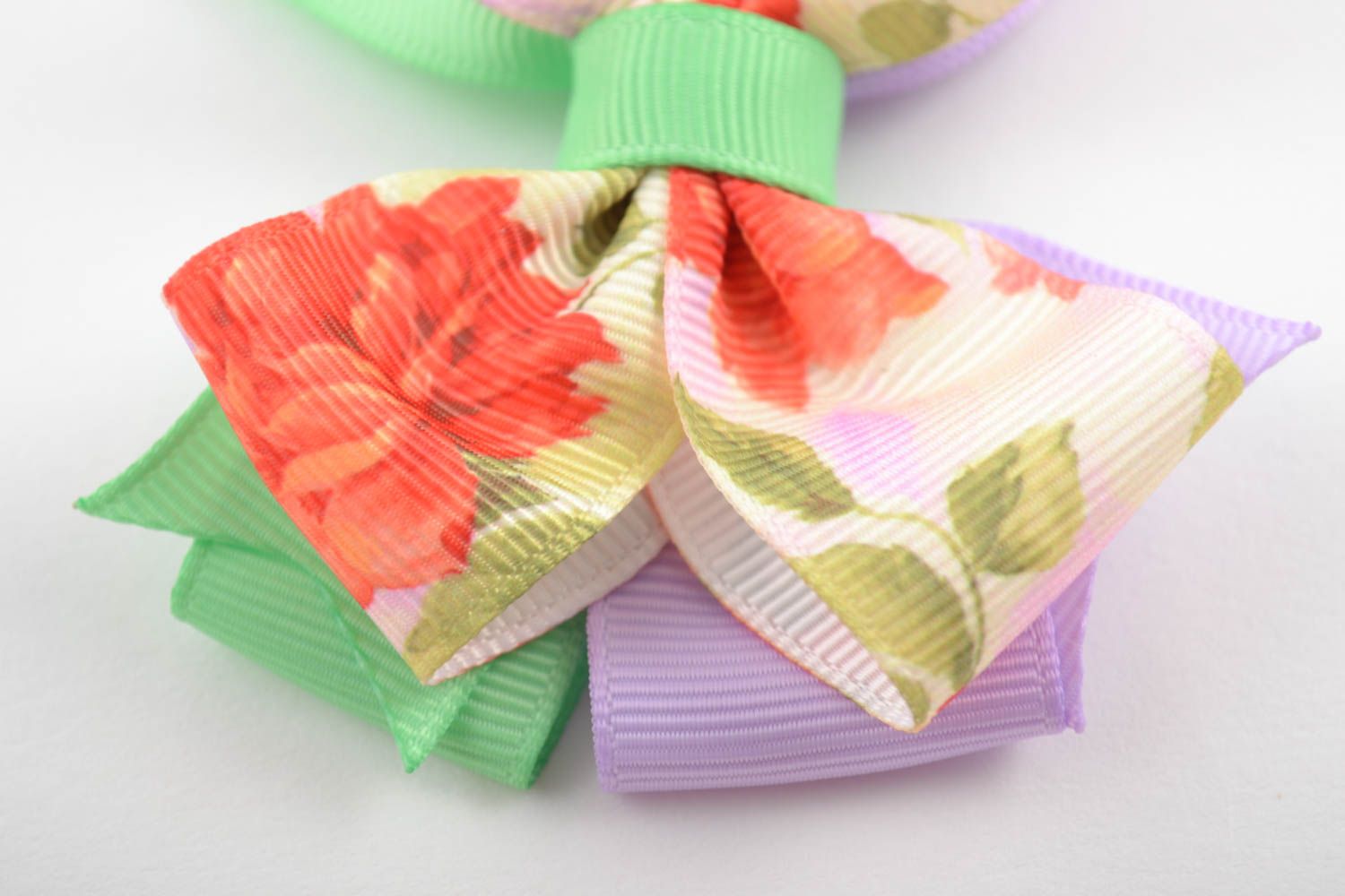 Noeuds en rubans multicolores faits main pour barrettes et accessoires 2 pièces photo 5