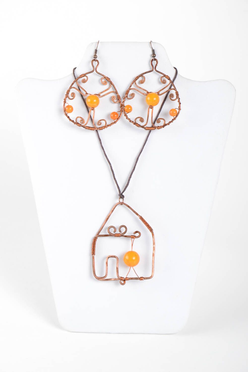 Handmade Ohrringe Wire Wrap Schmuck Geschenk für Frau Damen Anhänger aus Kupfer foto 2