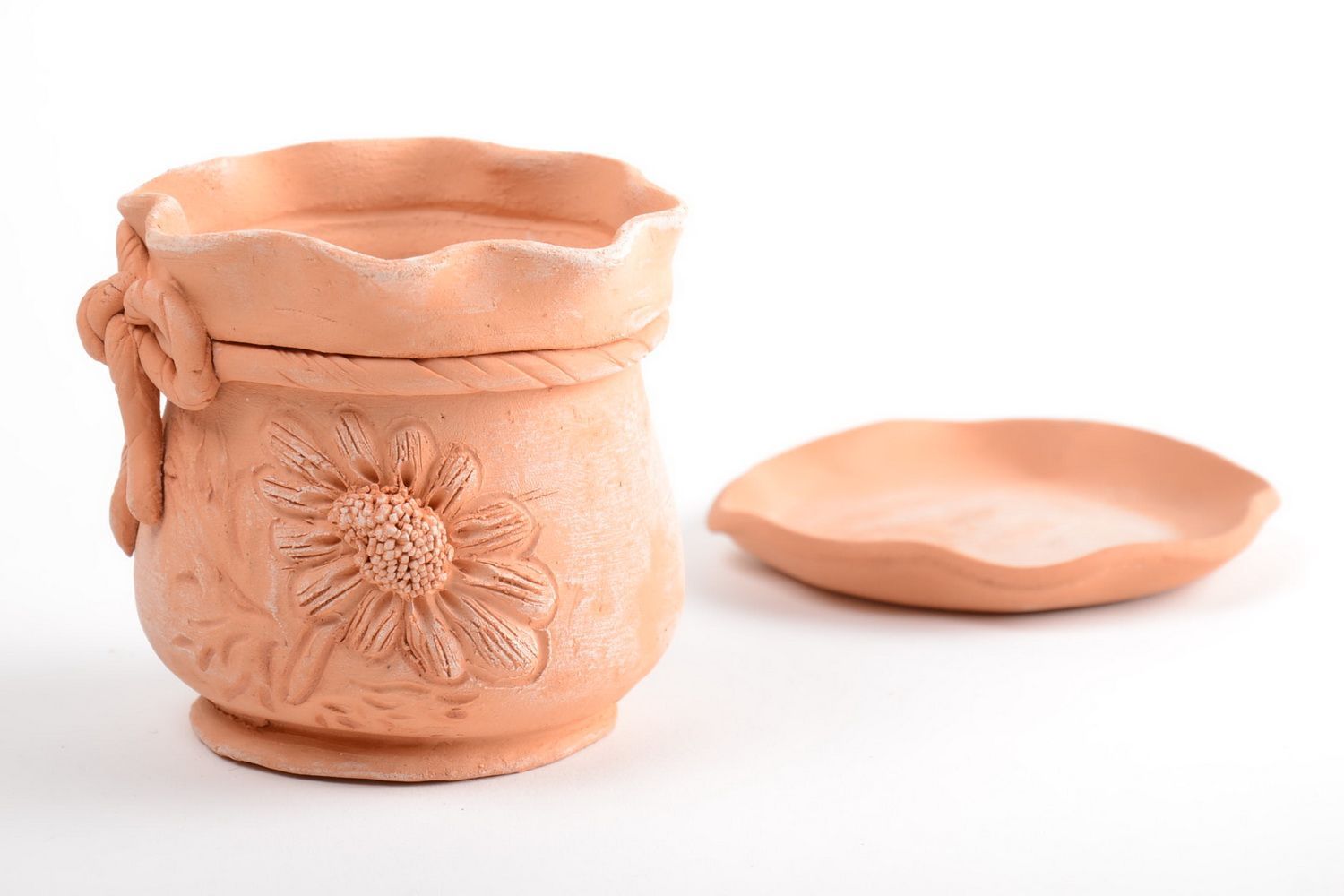 Petit pot de fleurs en céramique avec soucoupe fait main décoration Fleur photo 4
