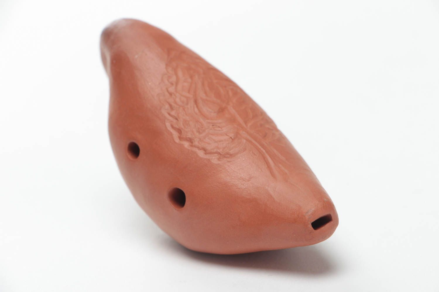 Small homemade designer brown clay ocarina penny whistle Bird photo 4