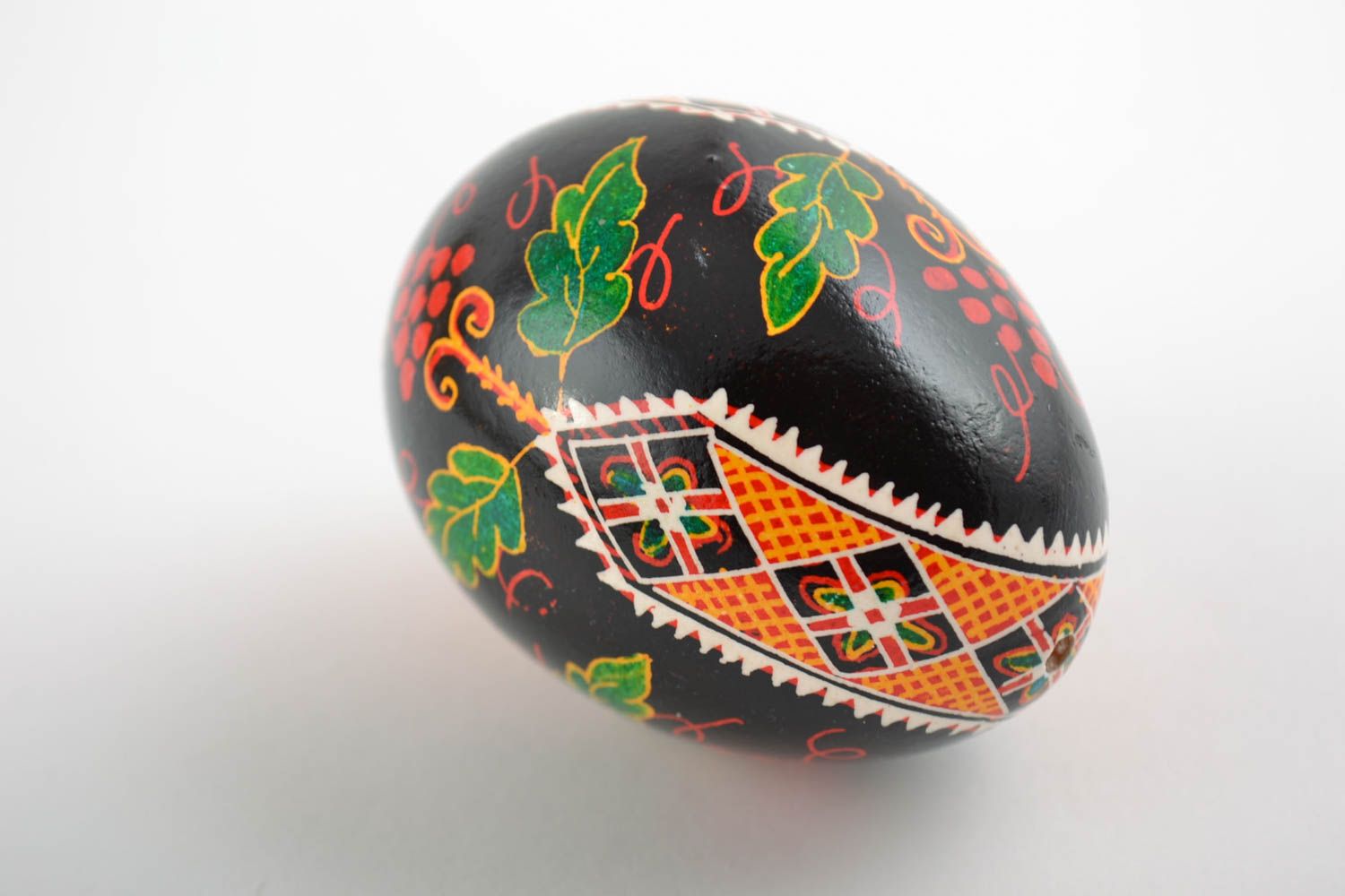 Black Easter chicken egg painted with acrylics handmade Easter decor for home photo 3