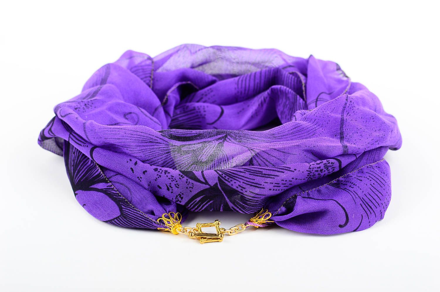 Sciarpa bella di chiffon fatta a mano accessorio da donna viola con fiori foto 1