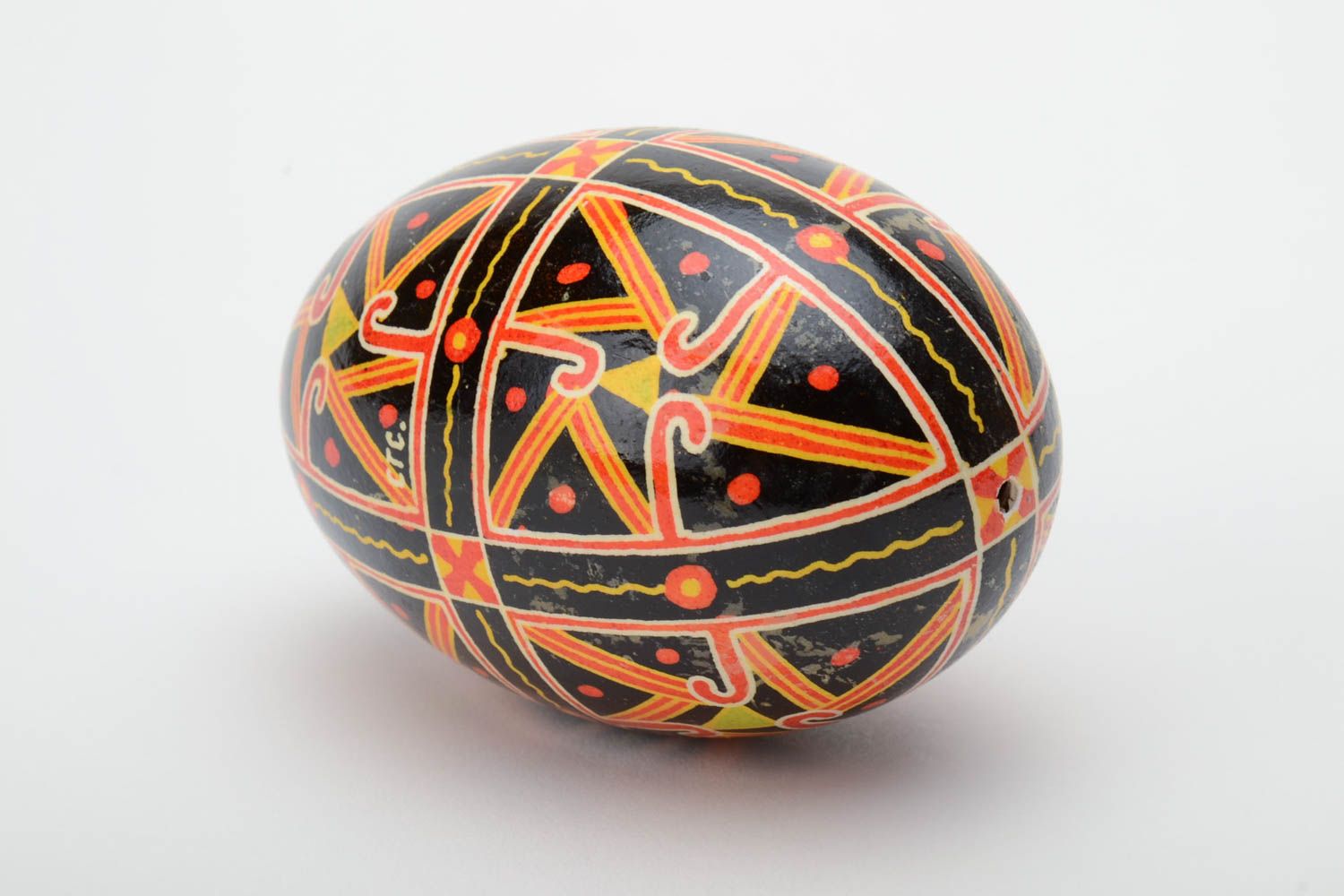 Handmade dark painted decorative goose egg with geometric ornaments Easter souvenir photo 4