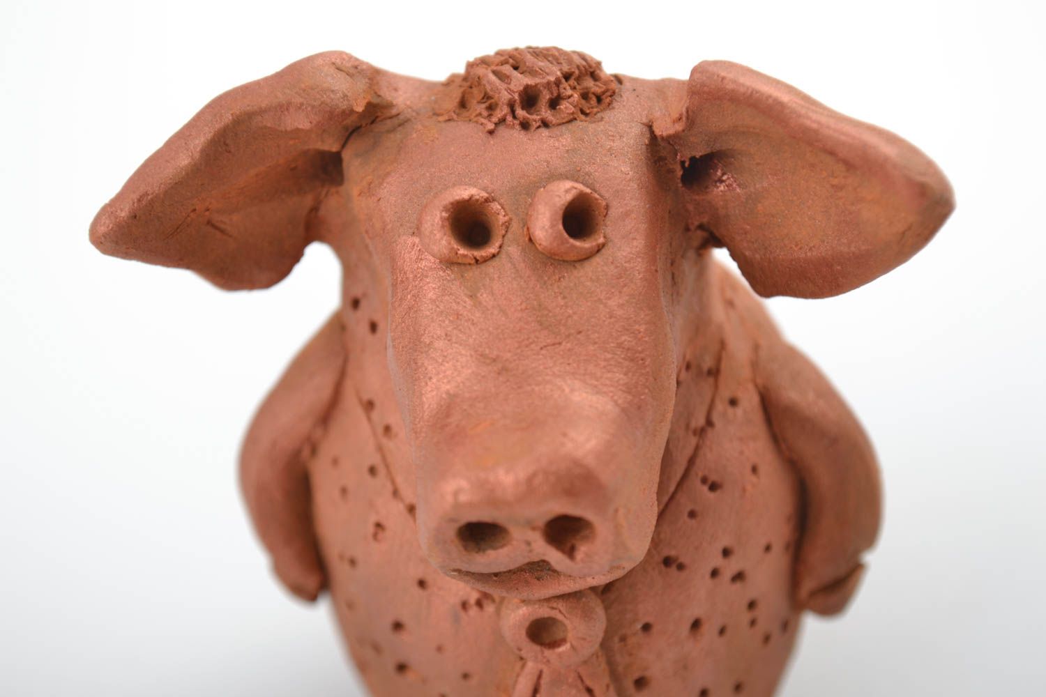 Handmade Dekofigur Schwein Keramik Deko Figur aus Ton mit Acrylfarbe bemalt foto 4