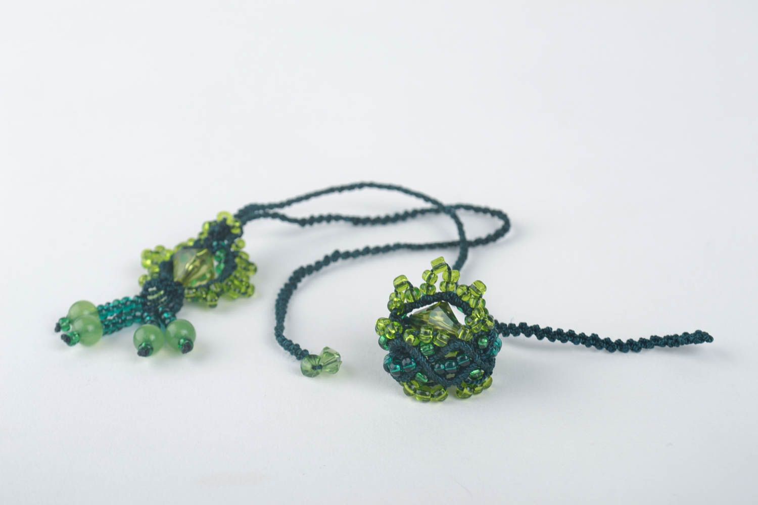 Handmade textile jewelry set woven pendant woven ring beadwork ideas photo 4