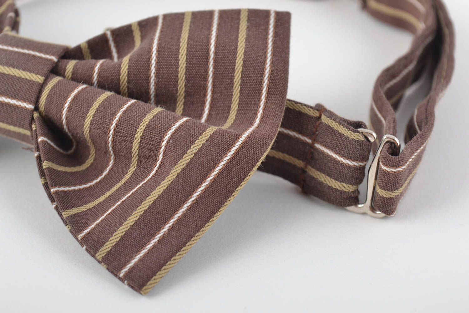Unusual beautiful handmade designer striped fabric bow tie photo 2