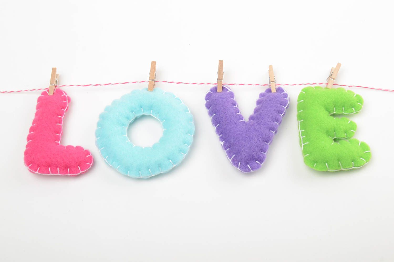 Handmade decorative colorful wall hanging soft letters with cloths pins Love photo 2