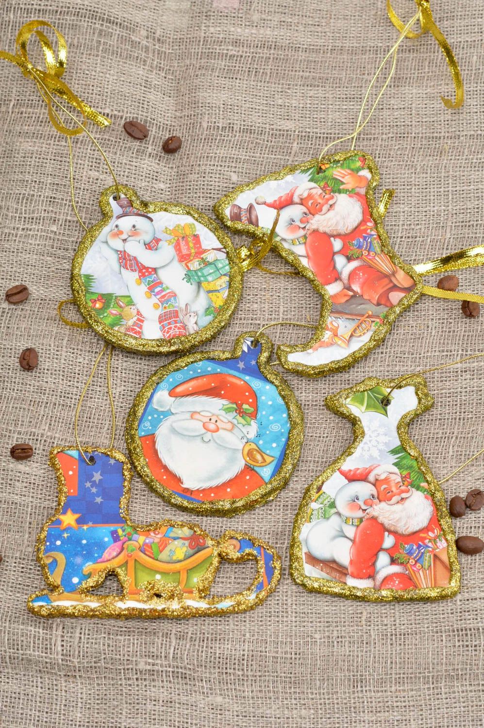 Handmade Christmas toy pendant for New Year tree unusual gift set of 5 items photo 1