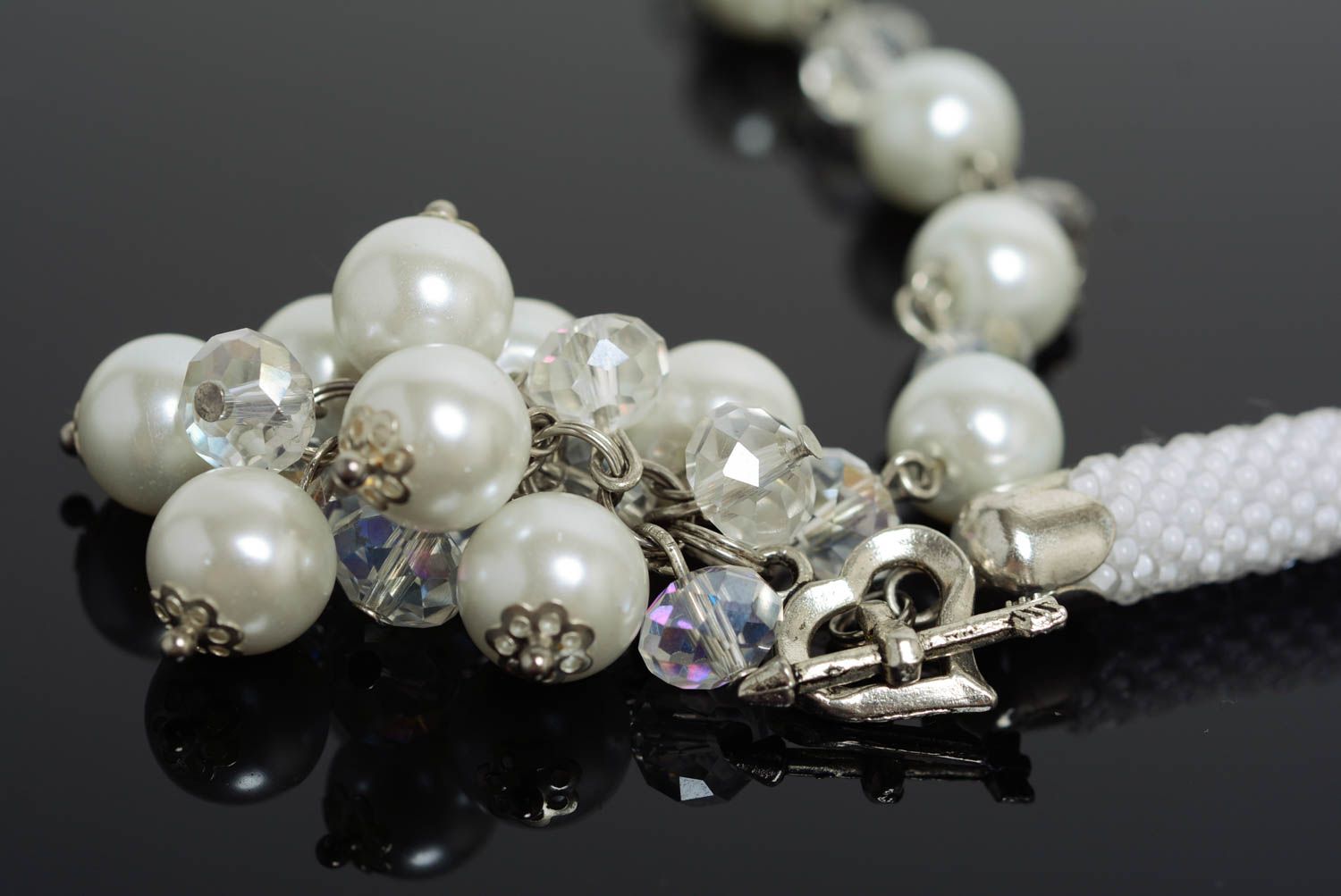 Set de collier et bracelet en perles de rocailles blanches faits main tressés photo 3