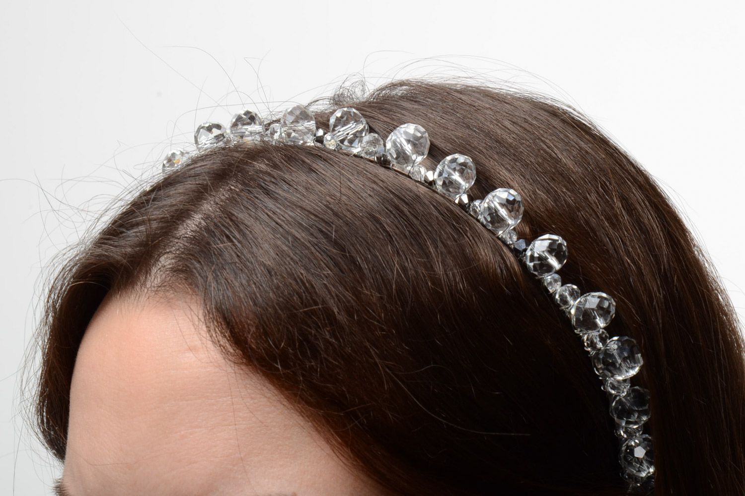 Cerceau cheveux fait main avec perles tchèques transparent bijou original photo 1