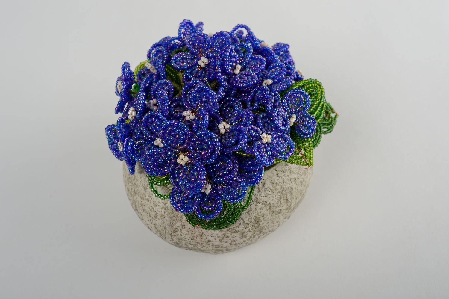 handmade beaded composition unusual apartment decor beaded violets in the pot photo 2