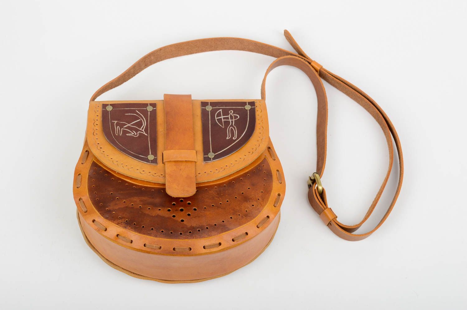 Bolso de cuero natural bicolor hecho a mano regalo original accesorio de moda foto 4