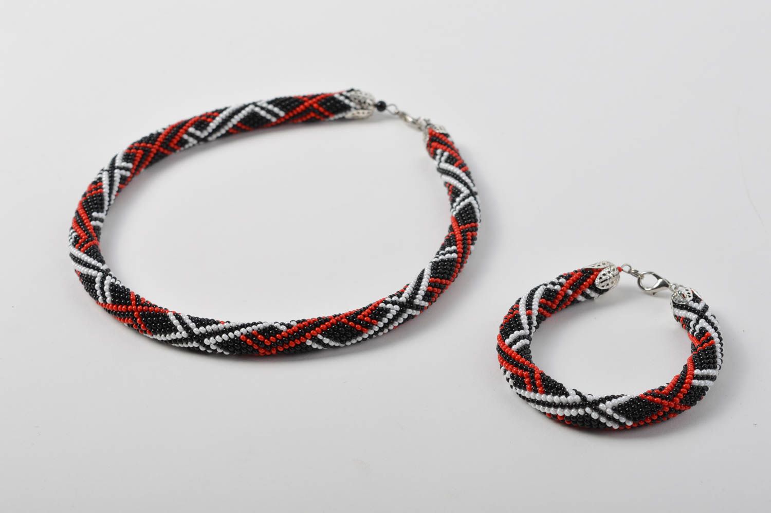 Handmade beaded cord necklace beaded cord bracelet designs jewelry set 2 pieces photo 3