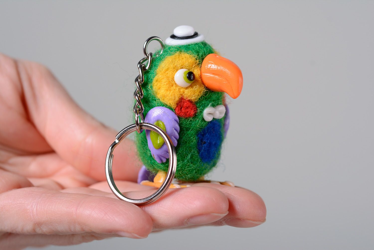 Felted keychain toy made of wool and polymer clay Gosha photo 5