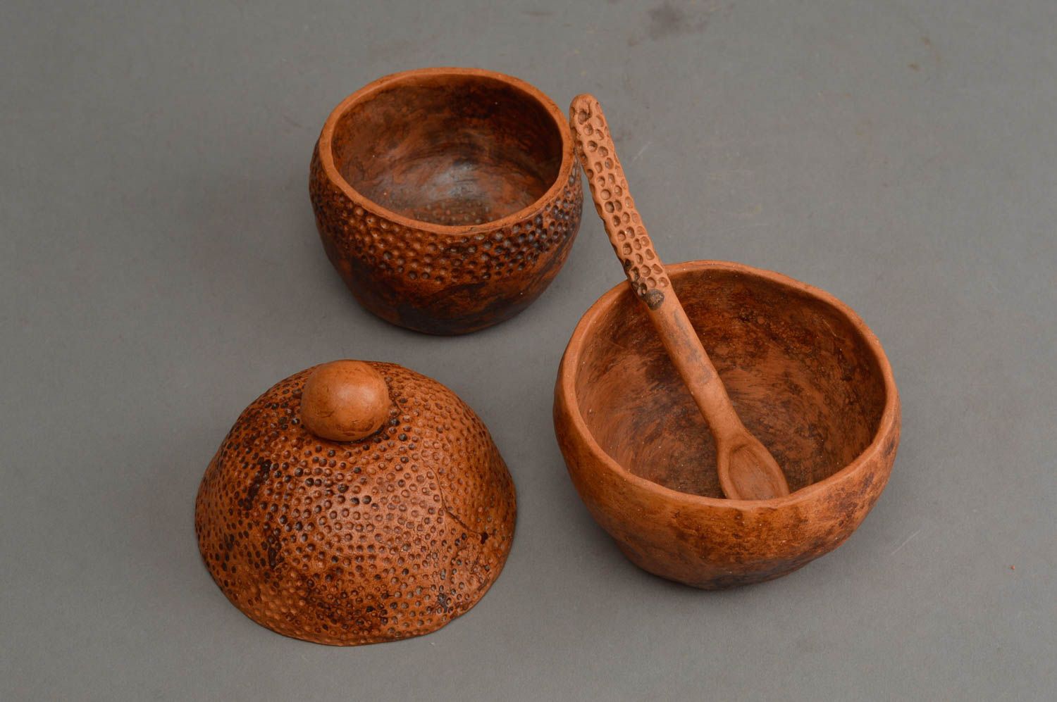Handmade kleiner Löffel Keramik Zuckerdose Salz Dose Keramik Set  in Braun foto 2