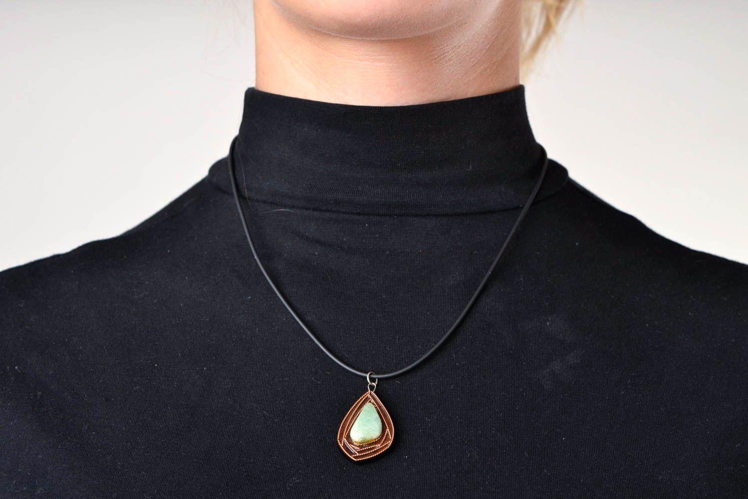 Handmade jewelry necklace designer unique wooden eco-friendly pendant for woman photo 1