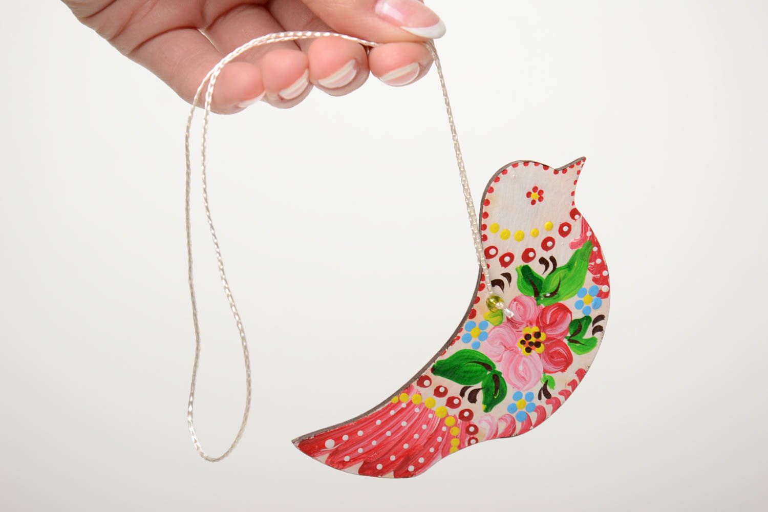 Suspension décorative en panneau de fibres faite main peinte Oiseau floral photo 5