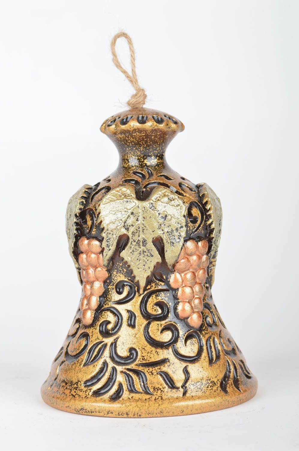 Большой керамический колокольчик для декора дома расписной Золотая гроздь фото 2