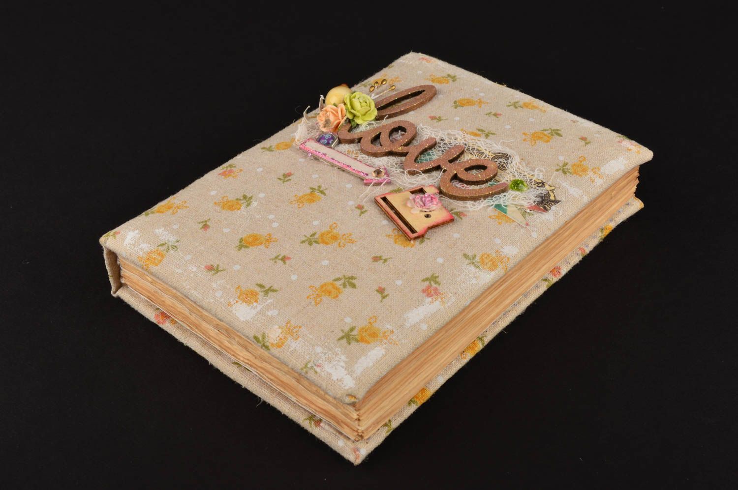 Carnet de notes fait main Cahier de notes beige à fleurs Cadeau pour femme photo 1