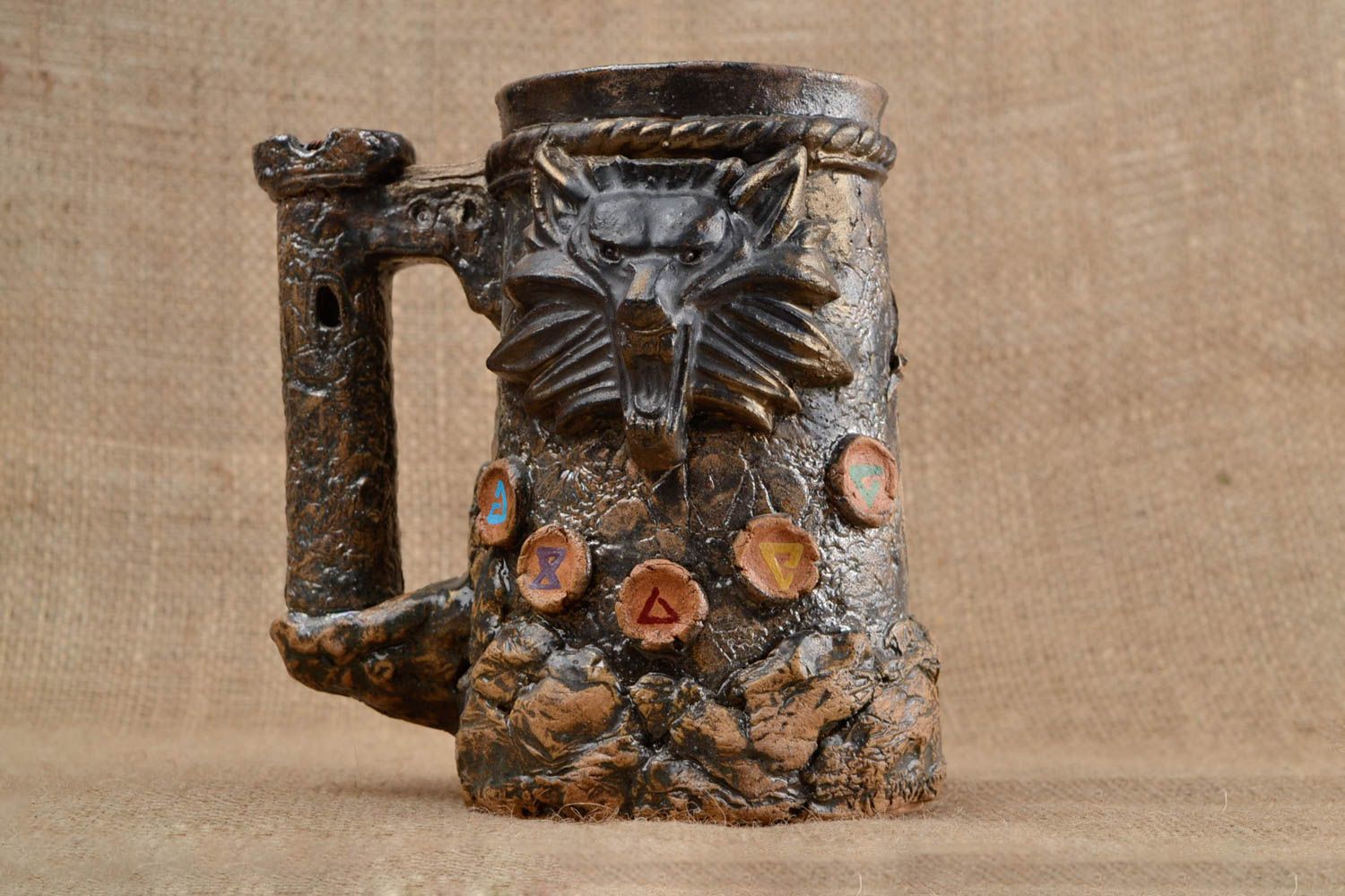 Ton Bierkrug handgemachtes Geschirr  Bierkrug Keramik Geschenk für Mann foto 1