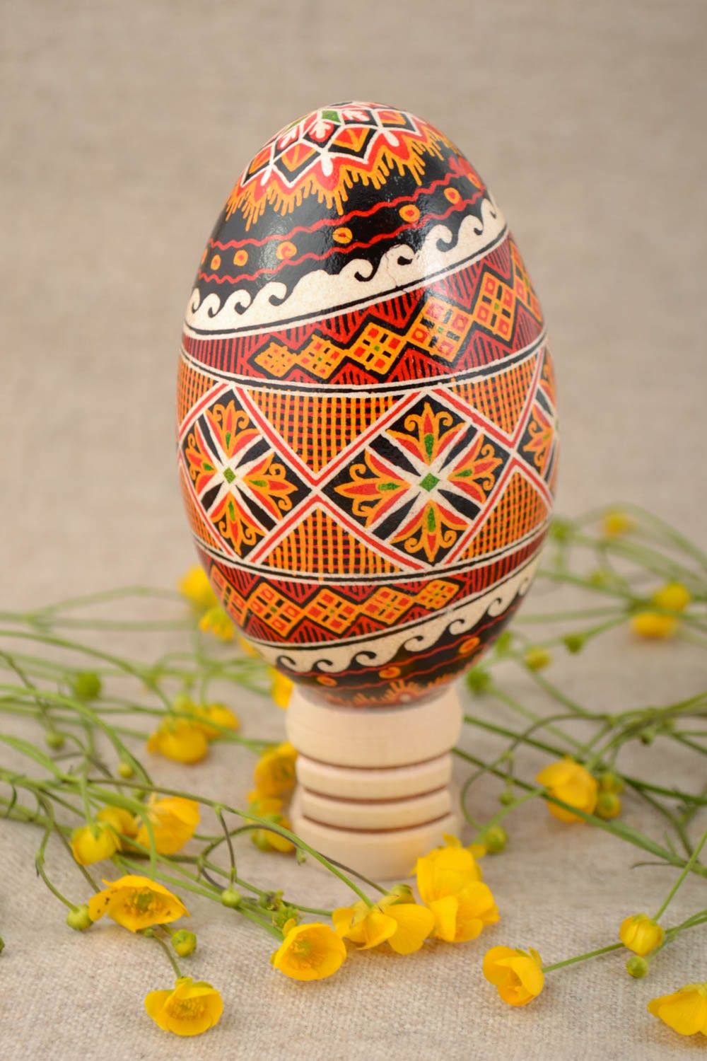 Handmade traditional bright pysanka decorative goose egg painted with acrylics photo 1