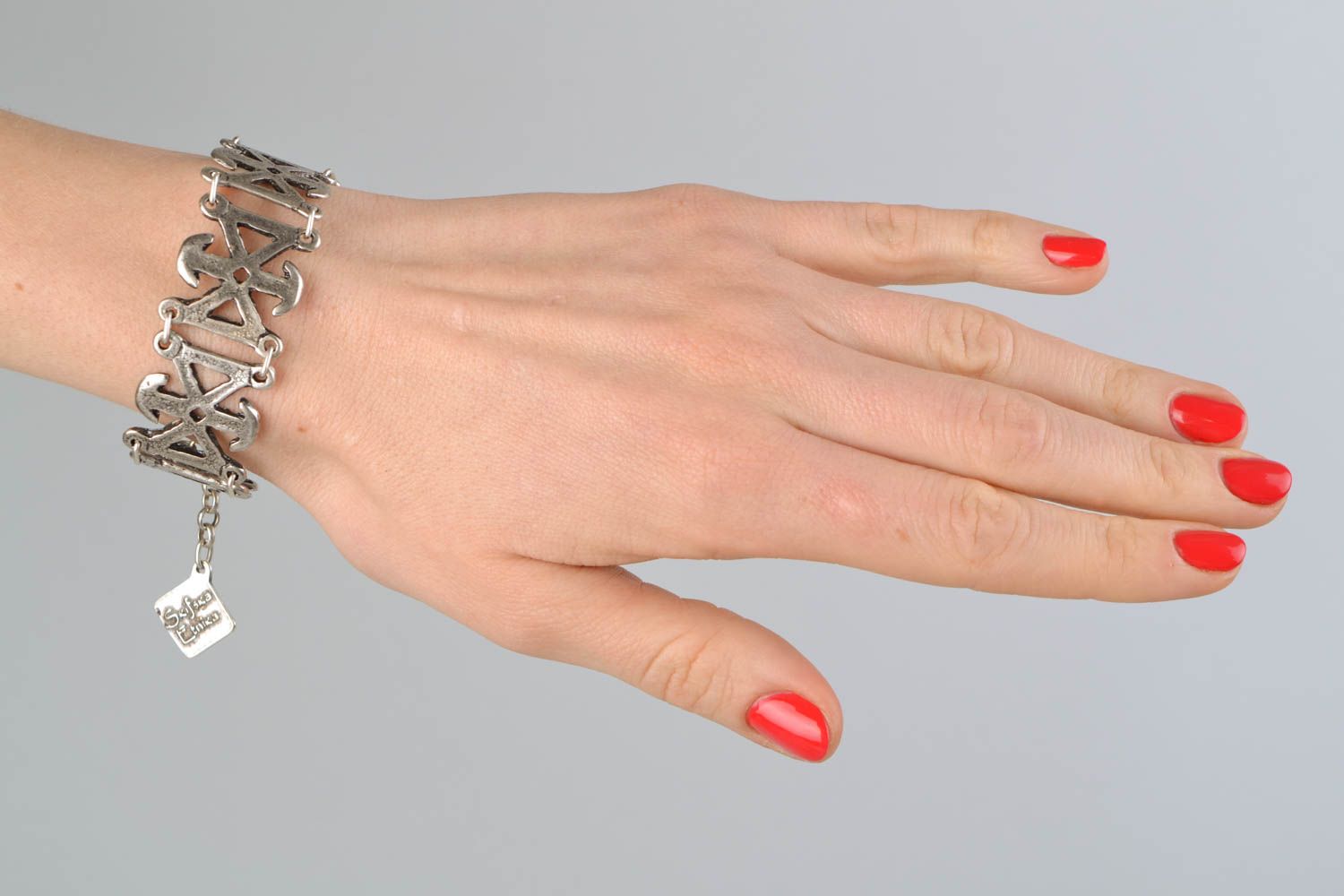 Bracelet en métal ethnique fait main original zinc aluminium cuivre pour femme photo 2