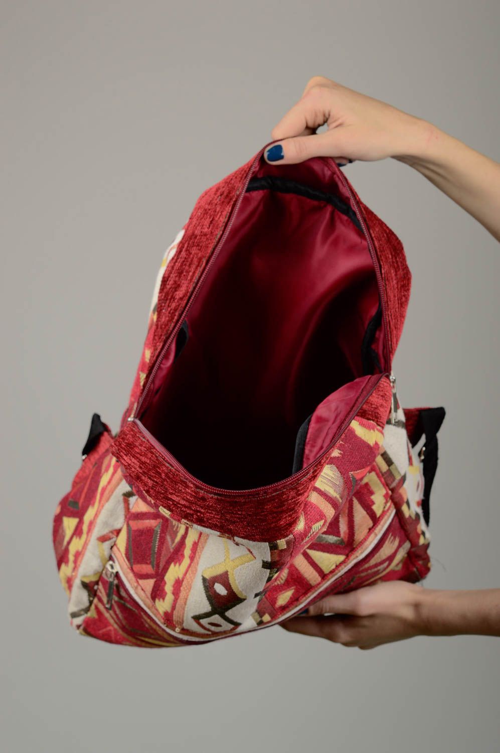 Handmade backpack fabric bag unusual backpack designer bag for girls gift ideas photo 5