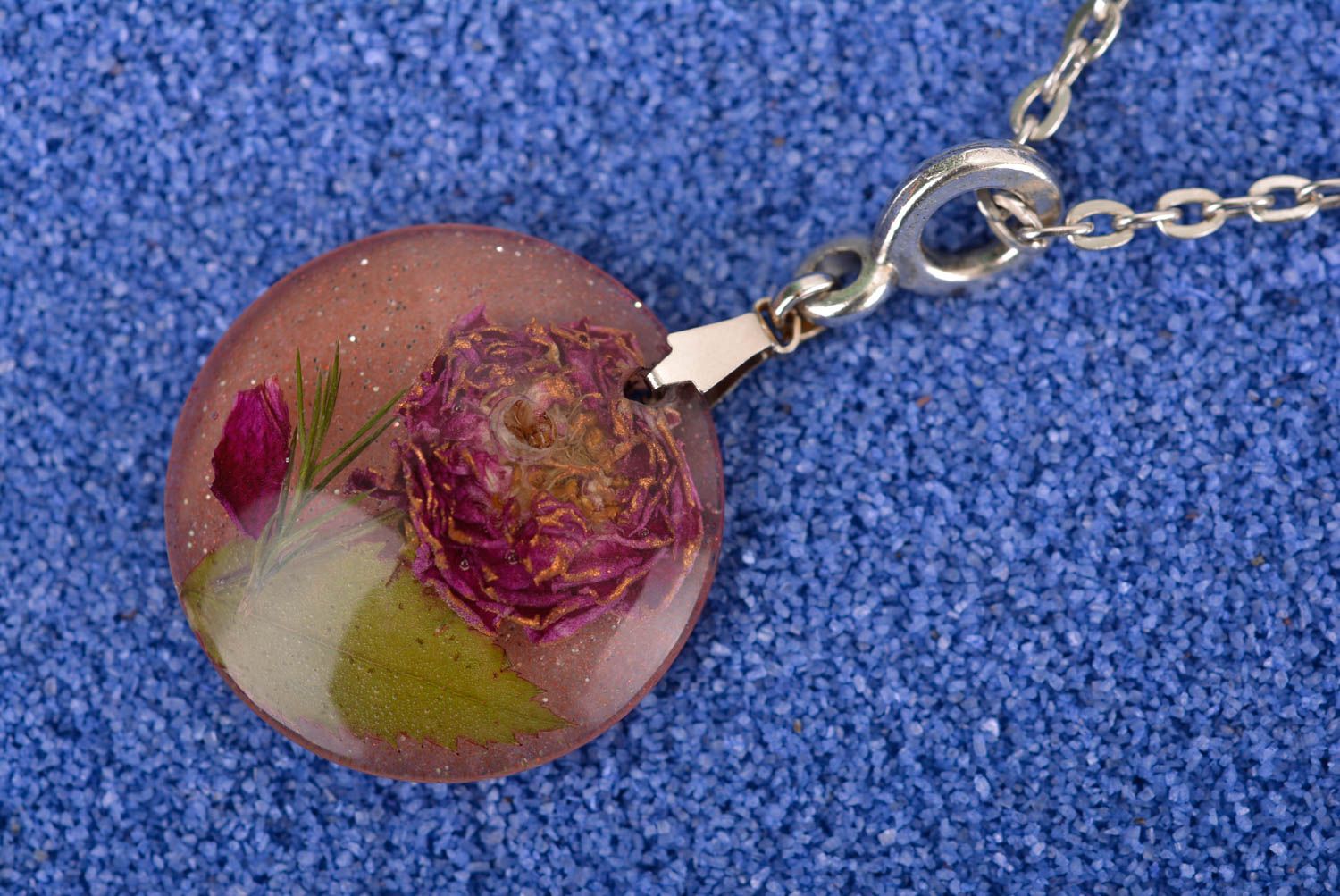 Handmade pendant unusual accessory gift for girls epoxy resin jewelry photo 1