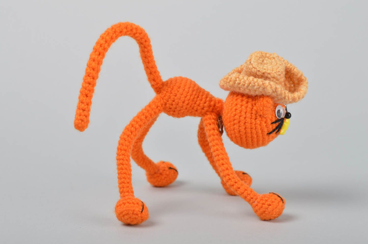 Peluche chat roux faite main Jouet tricot en coton au crochet Cadeau pour enfant photo 3