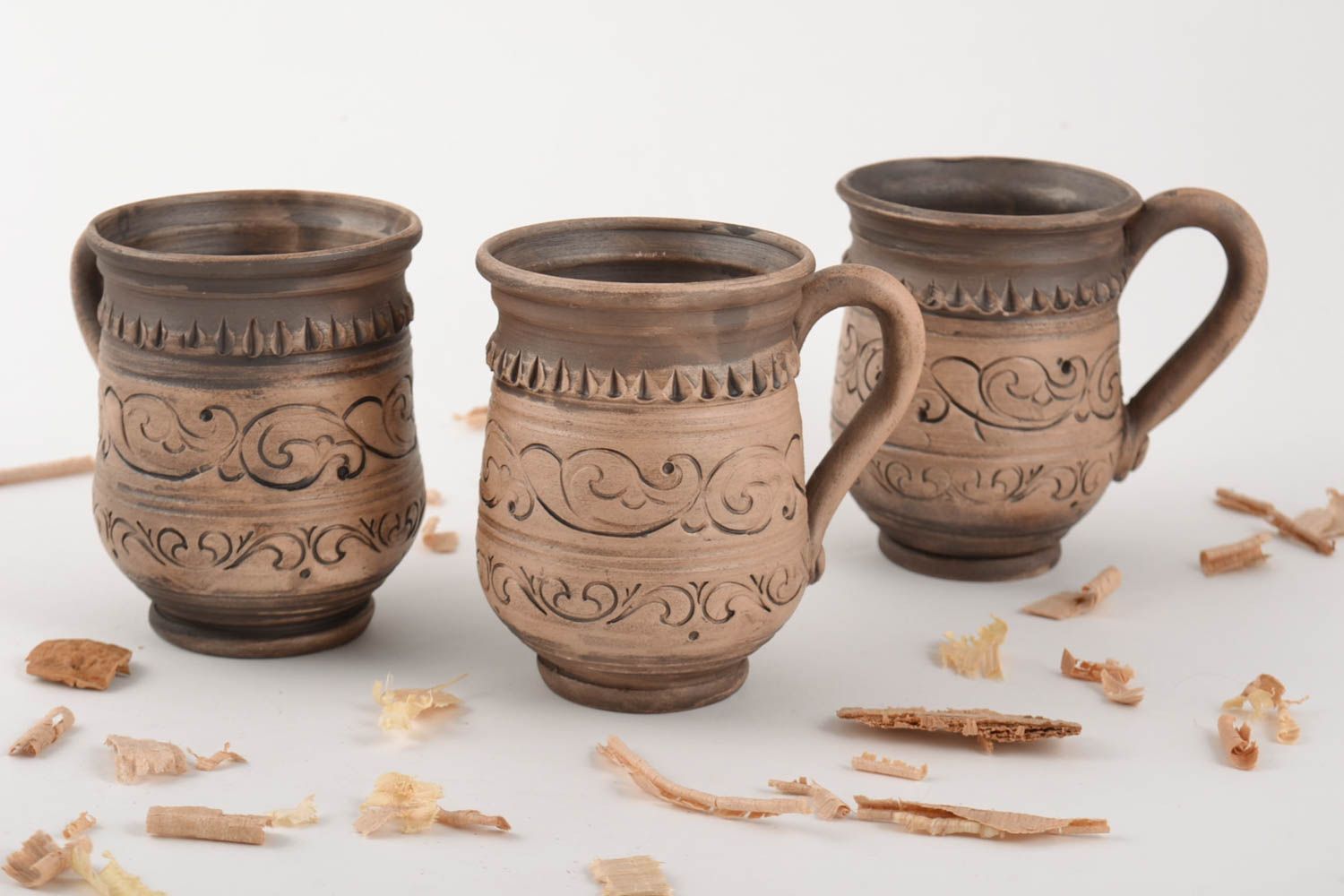Tasses en céramique faites main poterie originale 3 pièces 25 cl ensemble photo 1