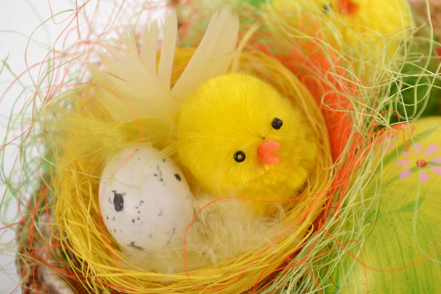 Handmade small decorative macrame woven Easter basket with egg and chickens photo 2
