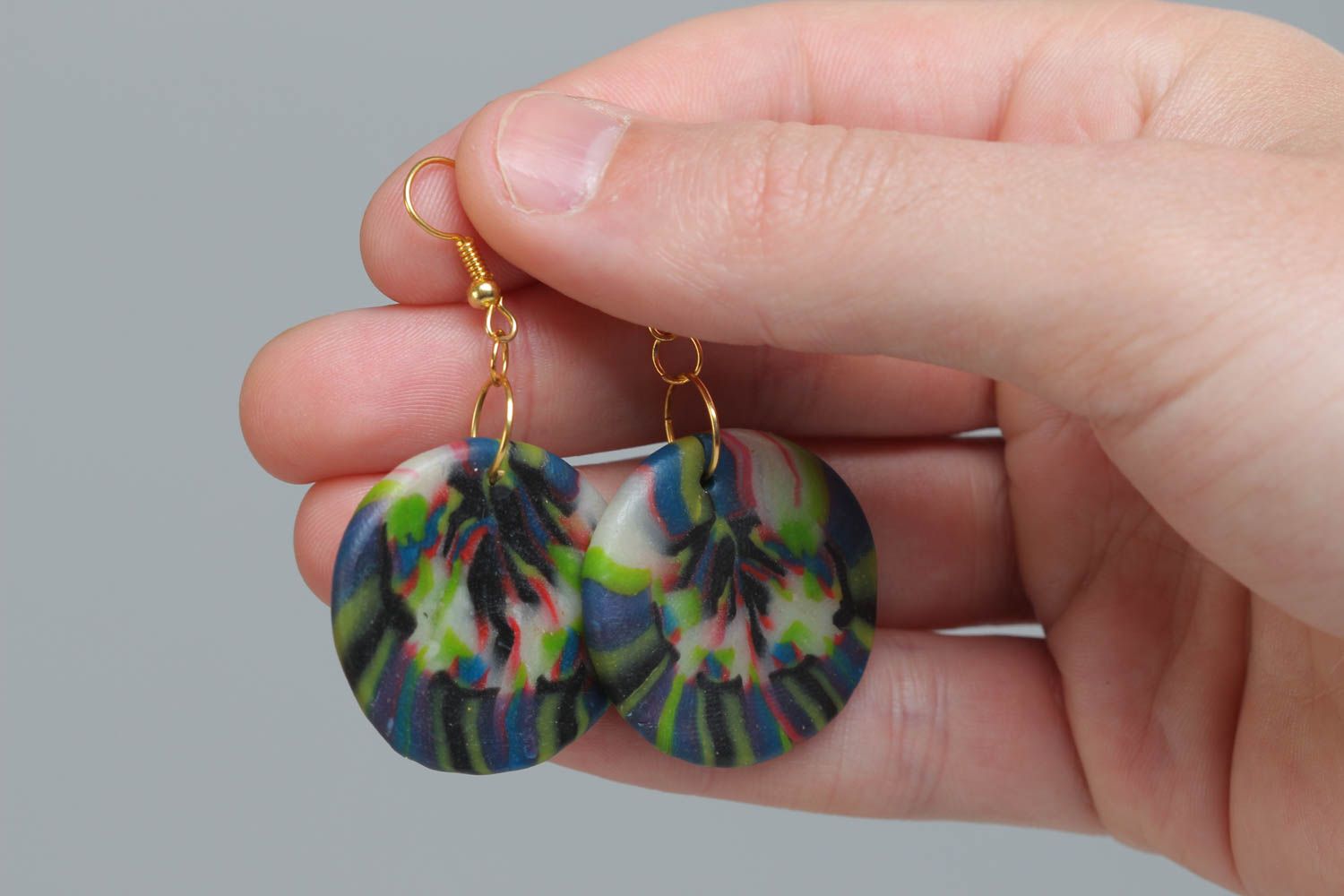 Handmade polymer clay earrings round bright beautiful designer accessory photo 5