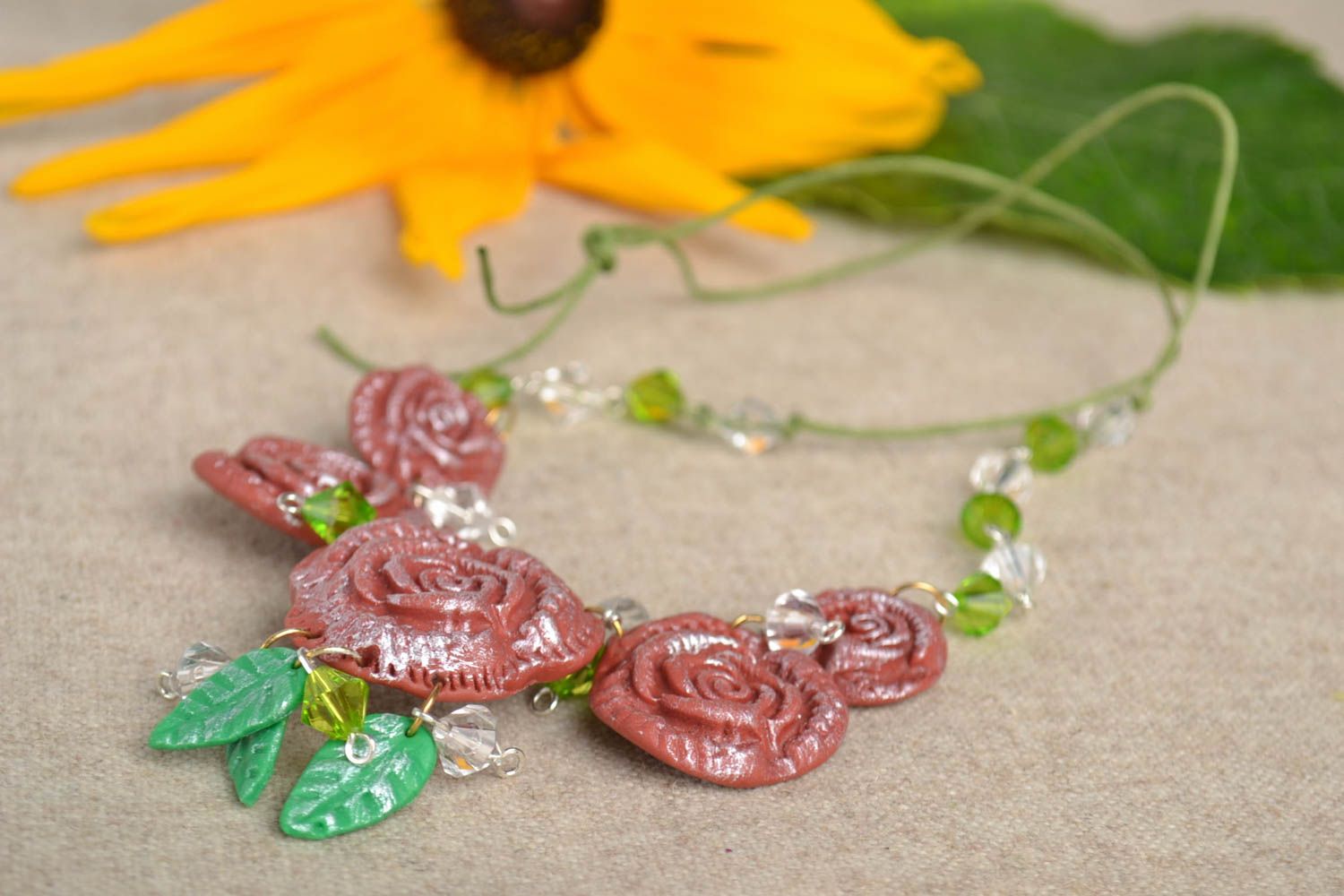 Flower jewelry handmade necklace polymer clay womens necklace presents for her photo 1